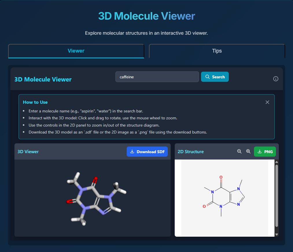 3D Molecule Viewer Dashboard